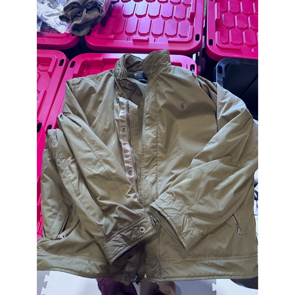 Polo Ralph Lauren Men XL Olive Tan Fleece Lined Harrington Jacket Pony Logo